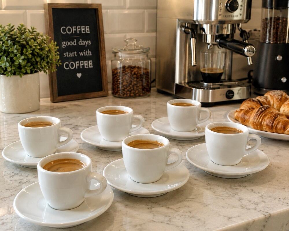 Set of 6 Better Homes & Gardens LIFVER White Espresso Cups & Saucers NIB